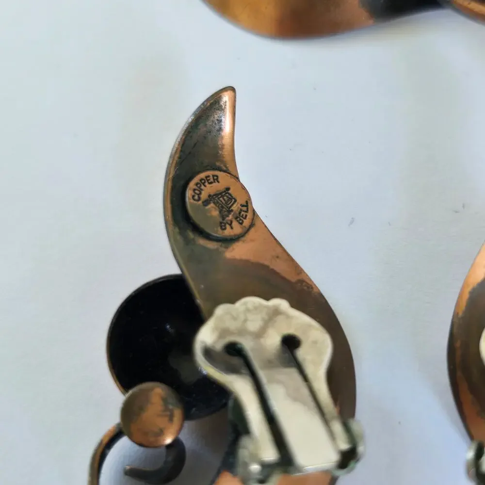 Vintage Bell Trading Post Brooch Earring Copper Swirl Modernist 1960s Western